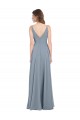 V-Neck Long Chiffon Dusty Blue Sleeveless Bridesmaid Dress / Evening Gowns Victoria
