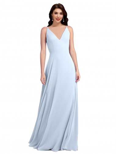 V-Neck Long Soft Chiffon Light Sky Blue Sleeveless Evening Dress / Bridesmaid Dress Victoria