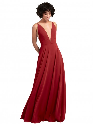 V-Neck Long Lxue Chiffon Red Sleeveless Bridesmaid Dress Victoria