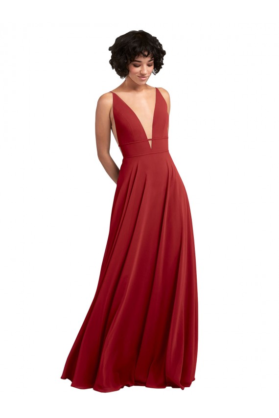 V-Neck Long Lxue Chiffon Red Sleeveless Bridesmaid Dress Victoria