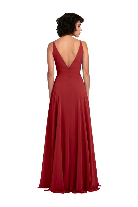 V-Neck Long Lxue Chiffon Red Sleeveless Bridesmaid Dress Victoria
