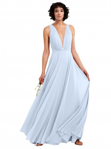V-Neck Long Soft Chiffon Light Sky Blue Sleeveless Bridesmaid Dresses Victoria