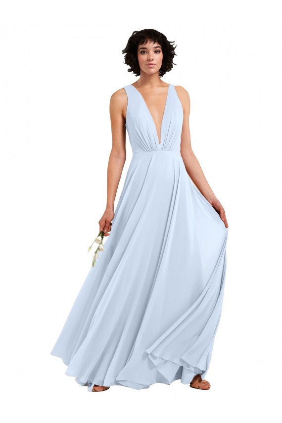 V-Neck Long Soft Chiffon Light Sky Blue Sleeveless Bridesmaid Dresses Victoria