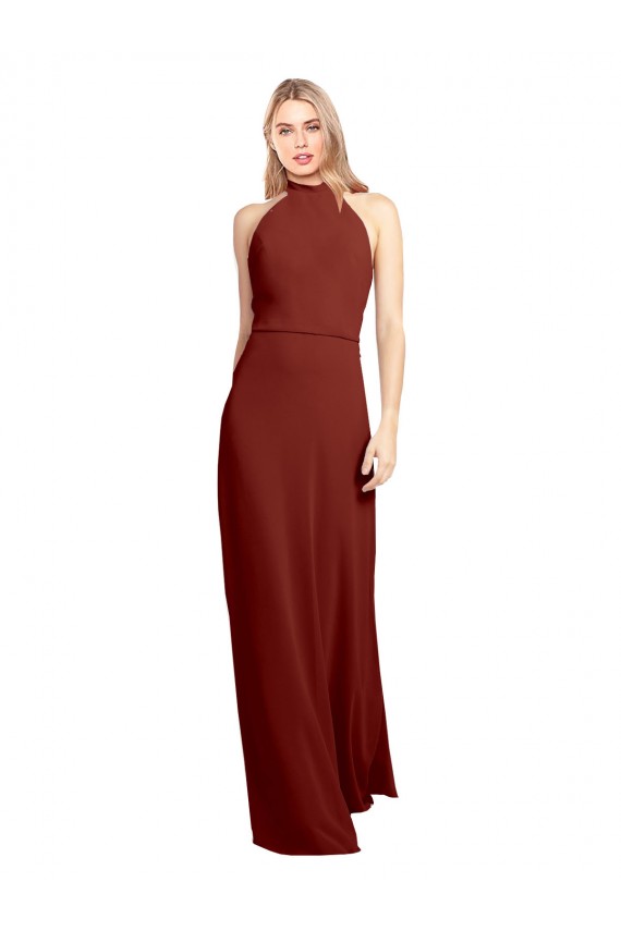 High Neck Long Soft Chiffon Burgundy Sleeveless Prom Dress / Bridesmaid Dress Victoria