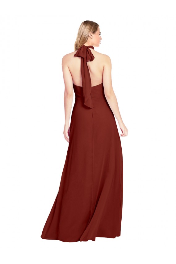 High Neck Long Soft Chiffon Burgundy Sleeveless Prom Dress / Bridesmaid Dress Victoria