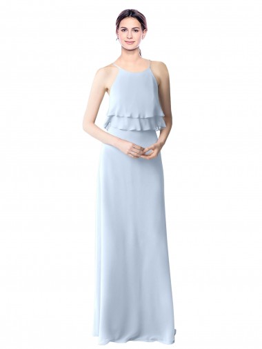 Halter Neck Long Soft Chiffon Light Sky Blue Sleeveless Bridesmaid Dresses Victoria