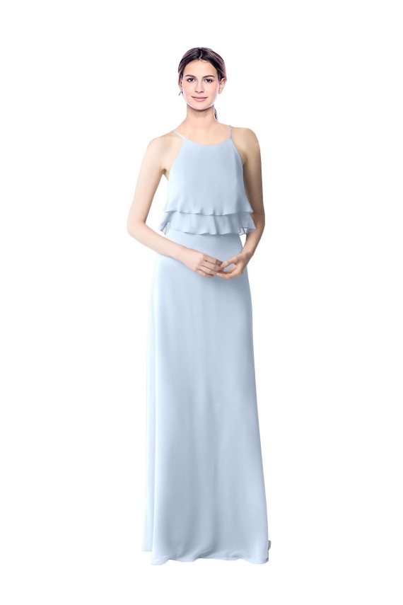 Halter Neck Long Soft Chiffon Light Sky Blue Sleeveless Bridesmaid Dresses Victoria