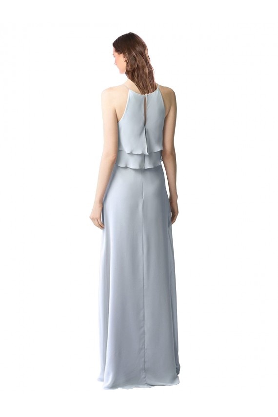 Halter Neck Long Soft Chiffon Light Sky Blue Sleeveless Bridesmaid Dresses Victoria