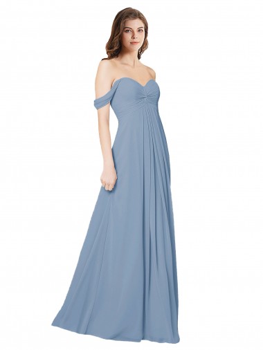 Sweetheart Long Chiffon Dusty Blue Sleeveless Wedding Party Dress Victoria
