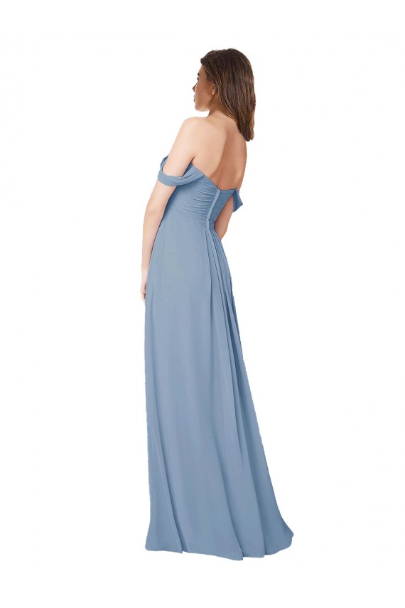 Sweetheart Long Chiffon Dusty Blue Sleeveless Wedding Party Dress Victoria