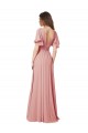 V-Neck Long Soft Chiffon Bliss Pink Flutter Sleeves Bridesmaid Dress Victoria