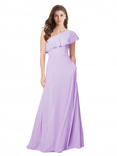 One Shoulder Long Soft Chiffon Lilac Sleeveless Bridesmaid Dress Victoria