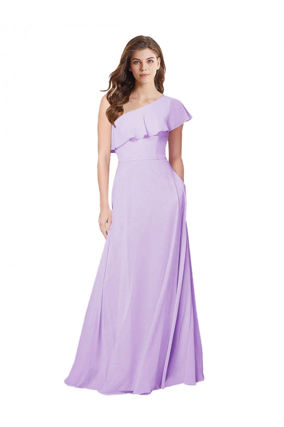 One Shoulder Long Soft Chiffon Lilac Sleeveless Bridesmaid Dress Victoria