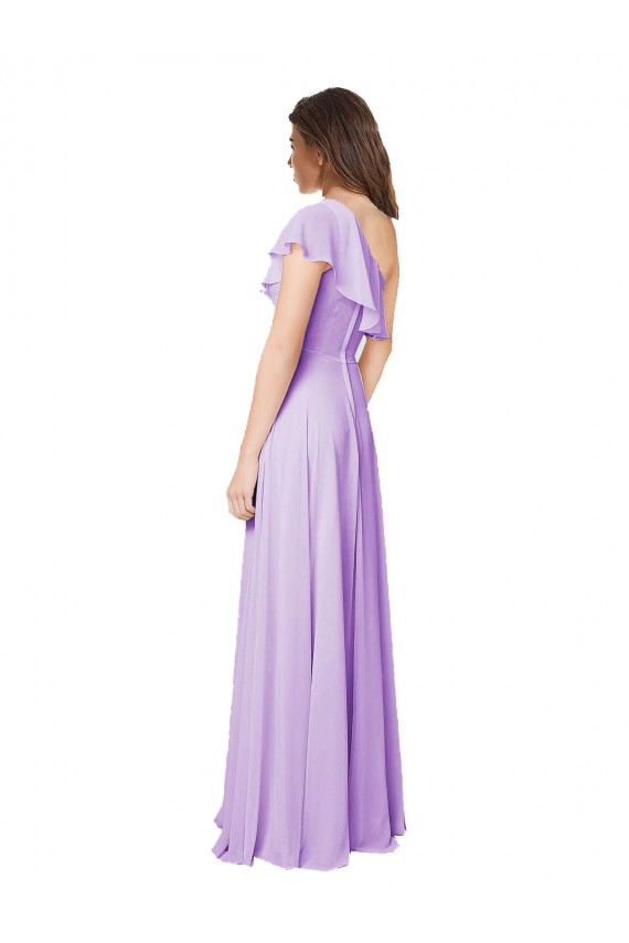 One Shoulder Long Soft Chiffon Lilac Sleeveless Bridesmaid Dress Victoria