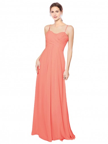 Sweetheart Long Soft Chiffon Coral Sleeveless Bridesmaid Dress Victoria