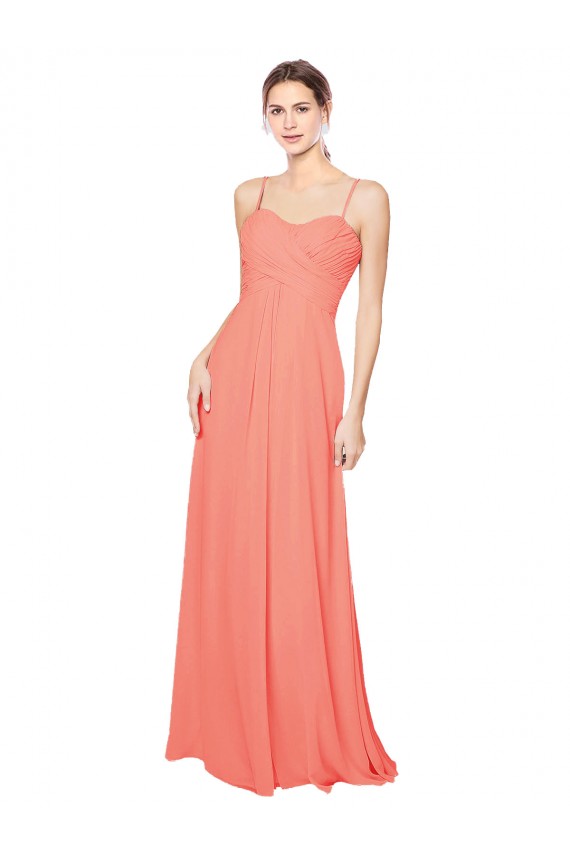 Sweetheart Long Soft Chiffon Coral Sleeveless Bridesmaid Dress Victoria