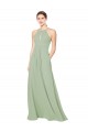 Halter Neck Long Soft Chiffon Smoke Green Sleeveless Bridesmaid Dress Victoria