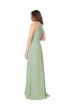 Halter Neck Long Soft Chiffon Smoke Green Sleeveless Bridesmaid Dress Victoria
