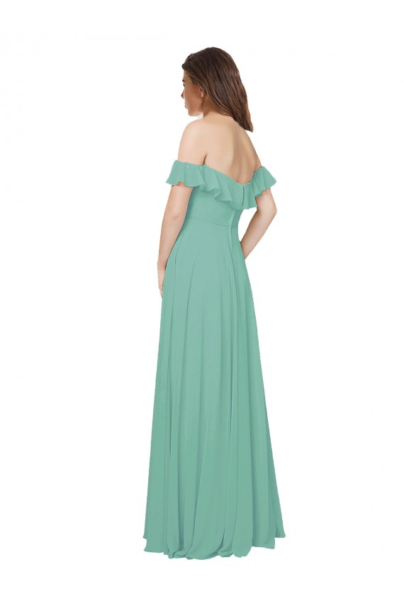 Off the Shoulder Long Soft Chiffon Jade Flounce Sleeves Bridesmaid Dress Victoria