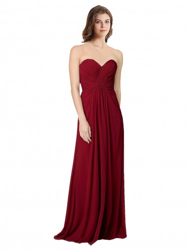 Sweetheart Long Floor Length Chiffon Burgundy Sleeveless Bridesmaid Dress Victoria