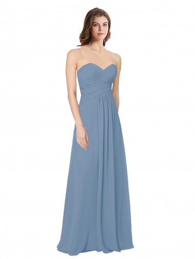 Sweetheart Long Chiffon Dusty Blue Sleeveless Bridesmaid Dress / Evening Gowns Victoria