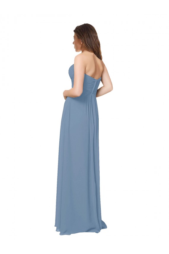 Sweetheart Long Chiffon Dusty Blue Sleeveless Bridesmaid Dress / Evening Gowns Victoria