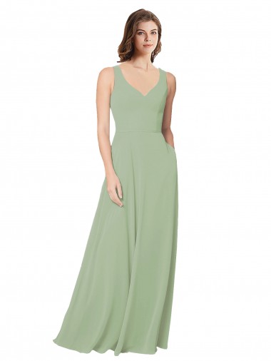 Sweetheart Long Soft Chiffon Smoke Green Sleeveless Formal Dress / Bridesmaid Dress Victoria