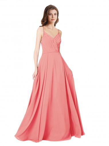 V-Neck Long Soft Chiffon Watermelon Sleeveless Bridesmaid Dress Victoria