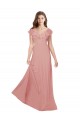 V-Neck Long Chiffon Bliss Pink Flutter Sleeves Bridesmaid Dress / Evening Dress Victoria