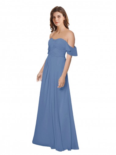 Strapless Long Soft Chiffon Windsor Blue Flutter Sleeves Bridesmaid Dress Victoria