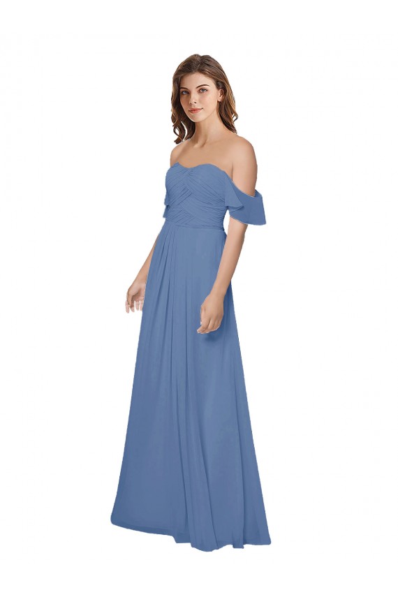 Strapless Long Soft Chiffon Windsor Blue Flutter Sleeves Bridesmaid Dress Victoria