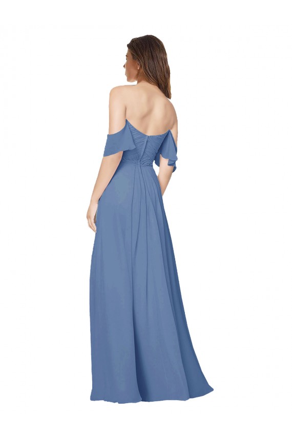 Strapless Long Soft Chiffon Windsor Blue Flutter Sleeves Bridesmaid Dress Victoria