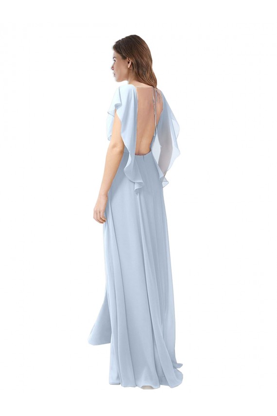 V-Neck Long Soft Chiffon Light Sky Blue Flutter Sleeves Bridesmaid Dress / Formal Dress Victoria
