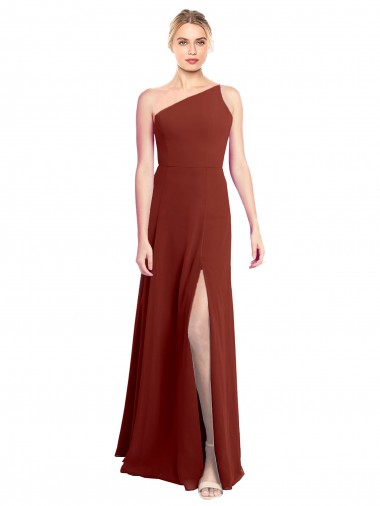 One Shoulder Long Soft Chiffon Burgundy Sleeveless Formal Dress / Bridesmaid Dress Victoria