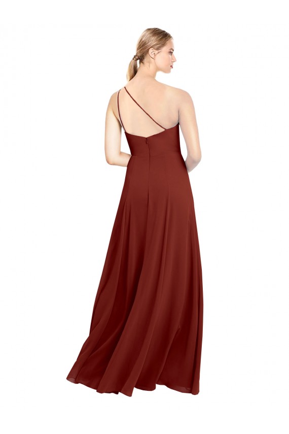 One Shoulder Long Soft Chiffon Burgundy Sleeveless Formal Dress / Bridesmaid Dress Victoria