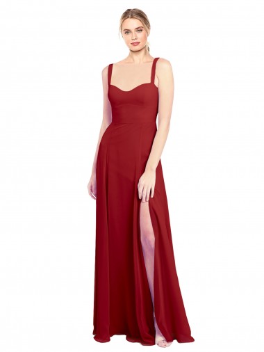 Sweetheart Long Soft Chiffon Red Sleeveless Bridesmaid Dress Victoria