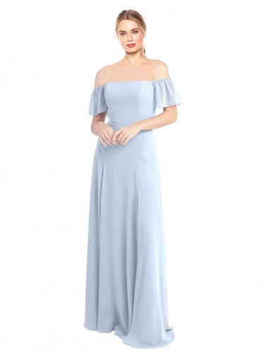 Square Neck Long Soft Chiffon Light Sky Blue Flutter Sleeves Formal Dress / Bridesmaid Dress Victoria