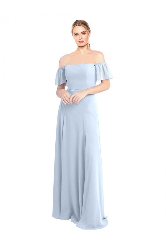 Square Neck Long Soft Chiffon Light Sky Blue Flutter Sleeves Formal Dress / Bridesmaid Dress Victoria