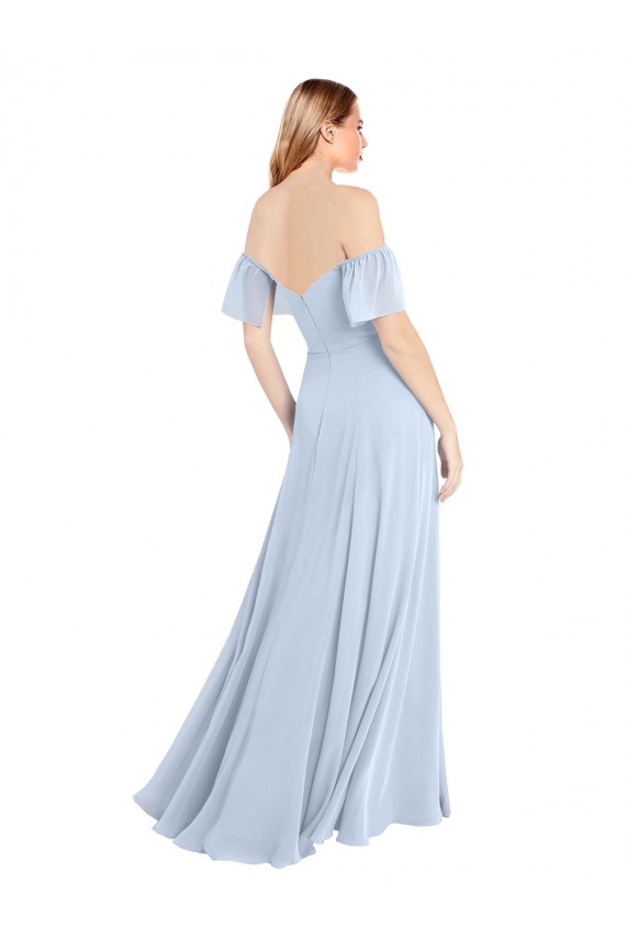 Square Neck Long Soft Chiffon Light Sky Blue Flutter Sleeves Formal Dress / Bridesmaid Dress Victoria