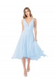 V-Neck Midi Length Soft Chiffon Light Sky Blue Sleeveless Bridesmaid Dress Victoria
