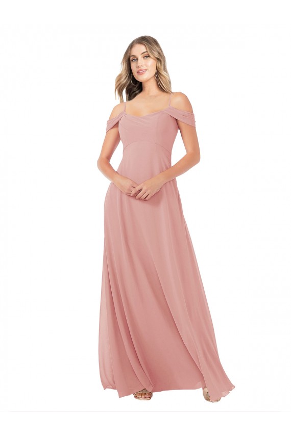Scoop Neck Long Soft Chiffon Bliss Pink Sleeveless Bridal Party Dress Victoria