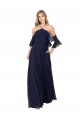 High Neck Long Soft Chiffon Dark Navy Flutter Sleeves Formal Dress / Bridesmaid Dress Victoria