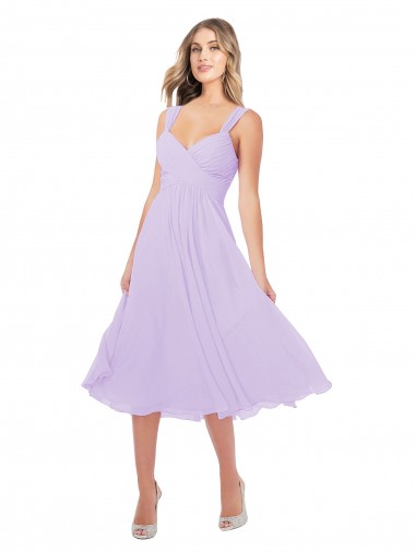 Sweetheart Midi Length Soft Chiffon Lilac Sleeveless High Low Bridesmaid Dress Victoria