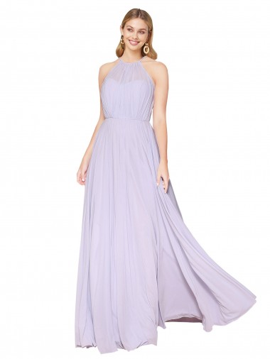 High Neck Long Soft Chiffon Lilac Sleeveless Formal Evening Gown / Prom Dress / Bridesmaid Dress Victoria