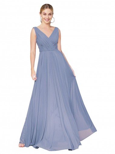High Neck Long Soft Chiffon Dusty Blue Sleeveless Formal Evening Gown / Prom Dress / Bridesmaid Dress Victoria