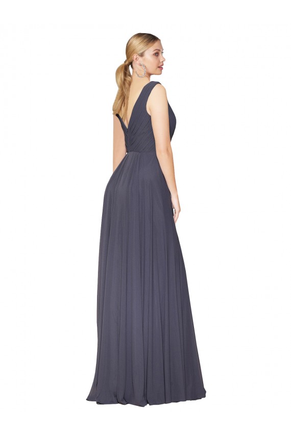 High Neck Long Soft Chiffon Dusty Blue Sleeveless Formal Evening Gown / Prom Dress / Bridesmaid Dress Victoria