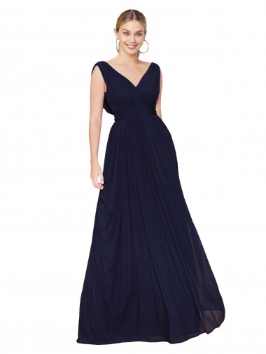 High Neck Long Soft Chiffon Dark Navy Sleeveless Formal Evening Gown / Prom Dress / Bridesmaid Dress Victoria