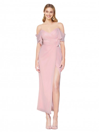 High Neck Knee Length Soft Chiffon Primrose Cold Shoulder Formal Evening Gown / Prom Dress / Bridesmaid Dress Victoria