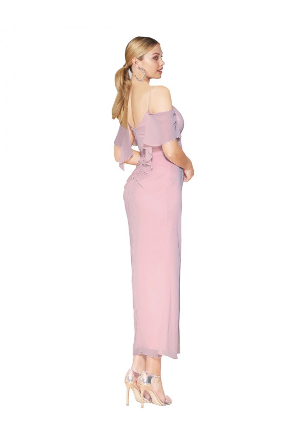 High Neck Knee Length Soft Chiffon Primrose Cold Shoulder Formal Evening Gown / Prom Dress / Bridesmaid Dress Victoria