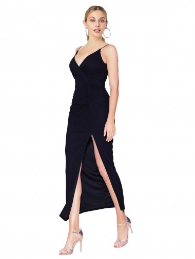 High Neck Knee Length Soft Chiffon Dark Navy Sleeveless Formal Evening Gown / Prom Dress / Bridesmaid Dress Victoria